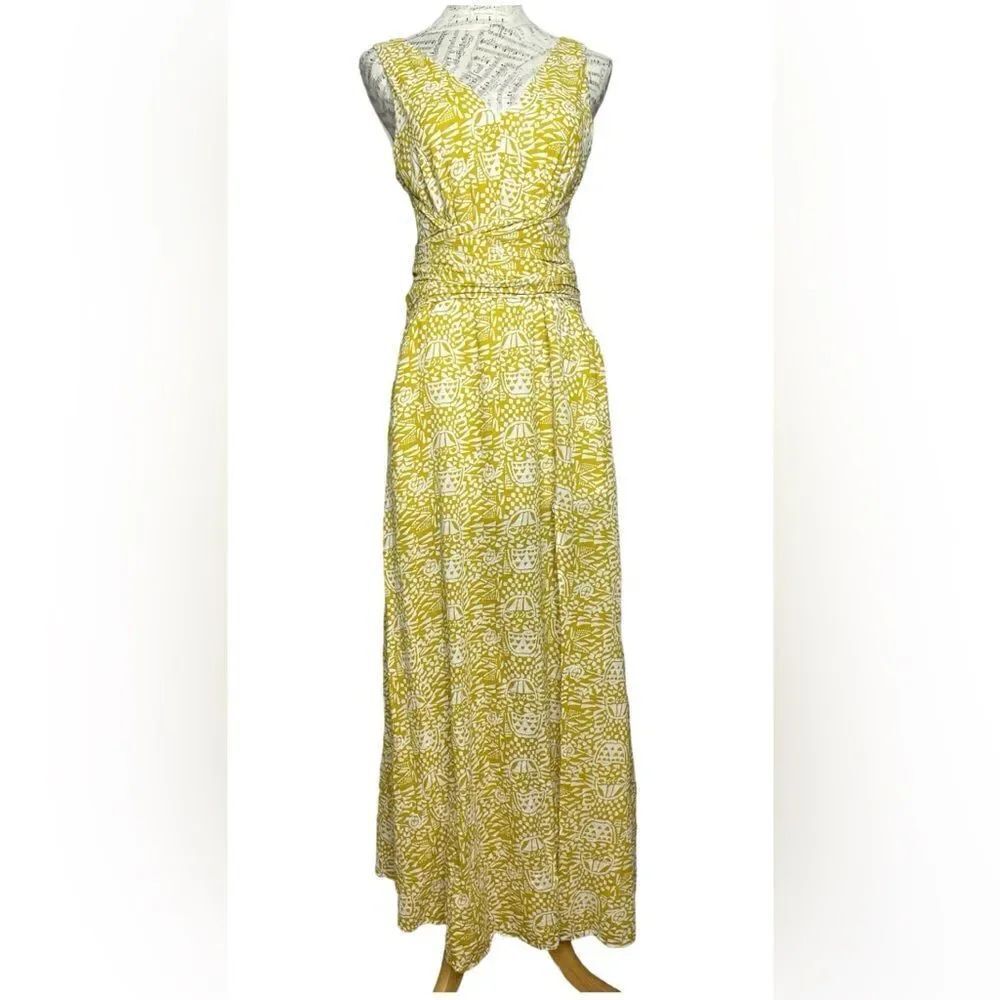 Aakaa V-Neck Wrap Waist Maxi Dress Gold Size S